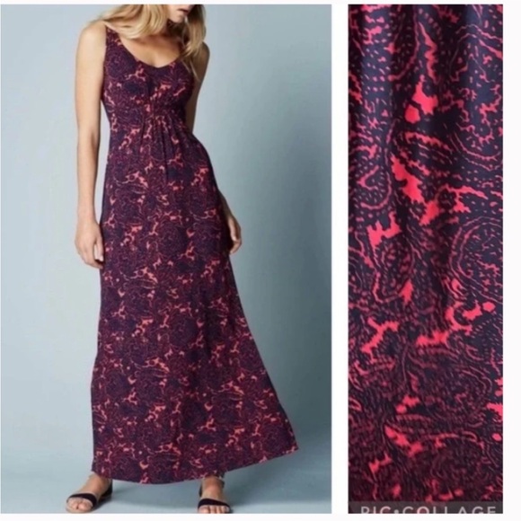 Boden Red Sleeveless Empire Waist Lotus Paisley Maxi Dress Size 10P - Picture 1 of 8